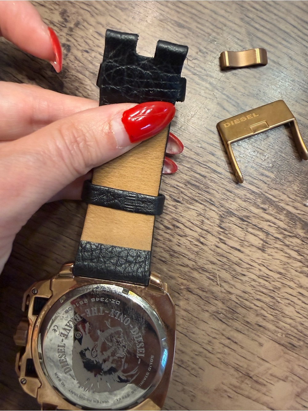 Diesel Black Leather Strap Watch with Gold Case and Black Dial - Picture 7 of 8
